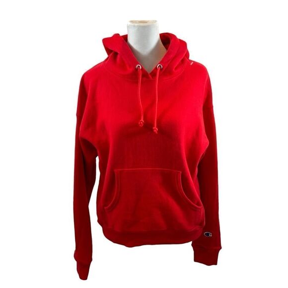 Ladies Champion Reverse Weave Red Plain Front Hoodie Sweatshirt Size Small - Picture 1 of 10